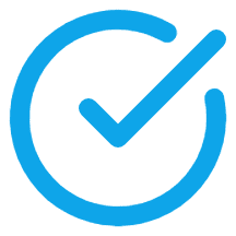 Blue checkmark inside circle on black background.