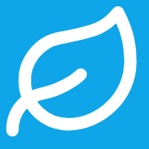 Minimalistic leaf symbol, blue field